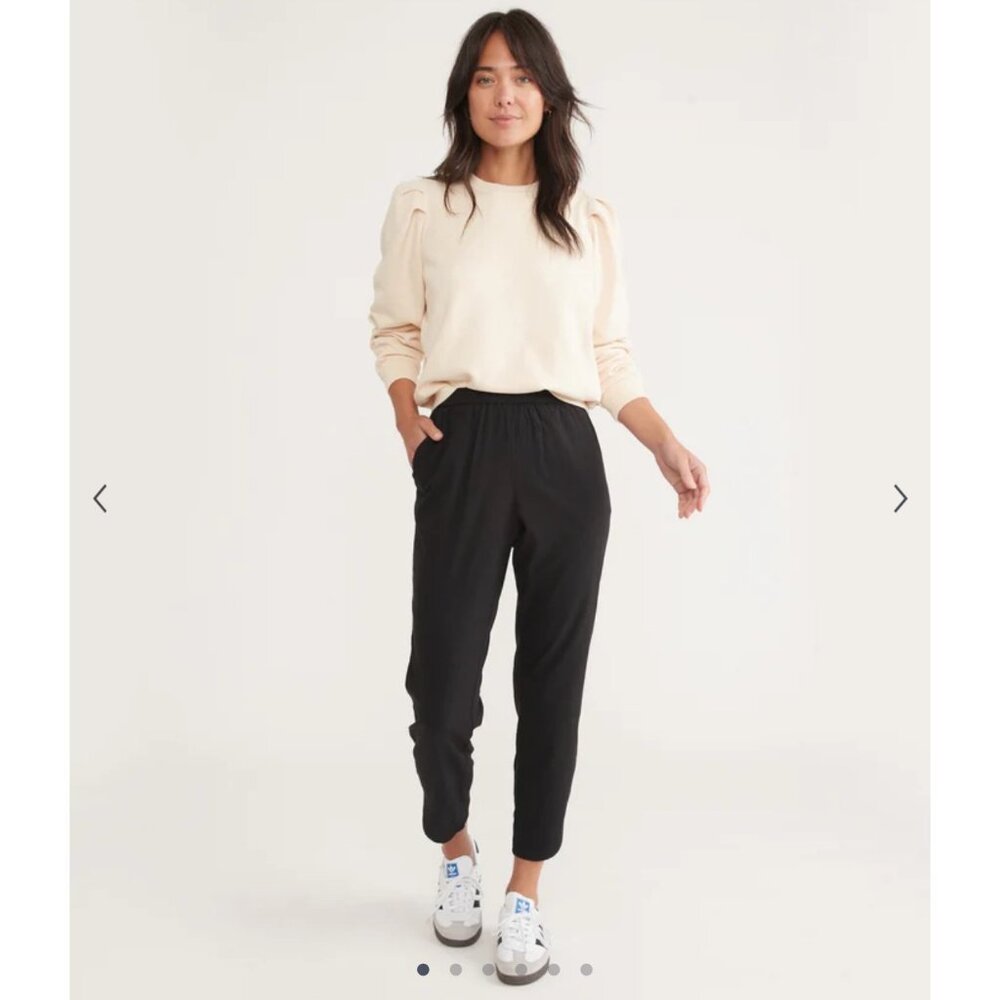 Marine Layer Allison Black Cropped Pants Small elastic waist light weight New - Picture 13 of 14